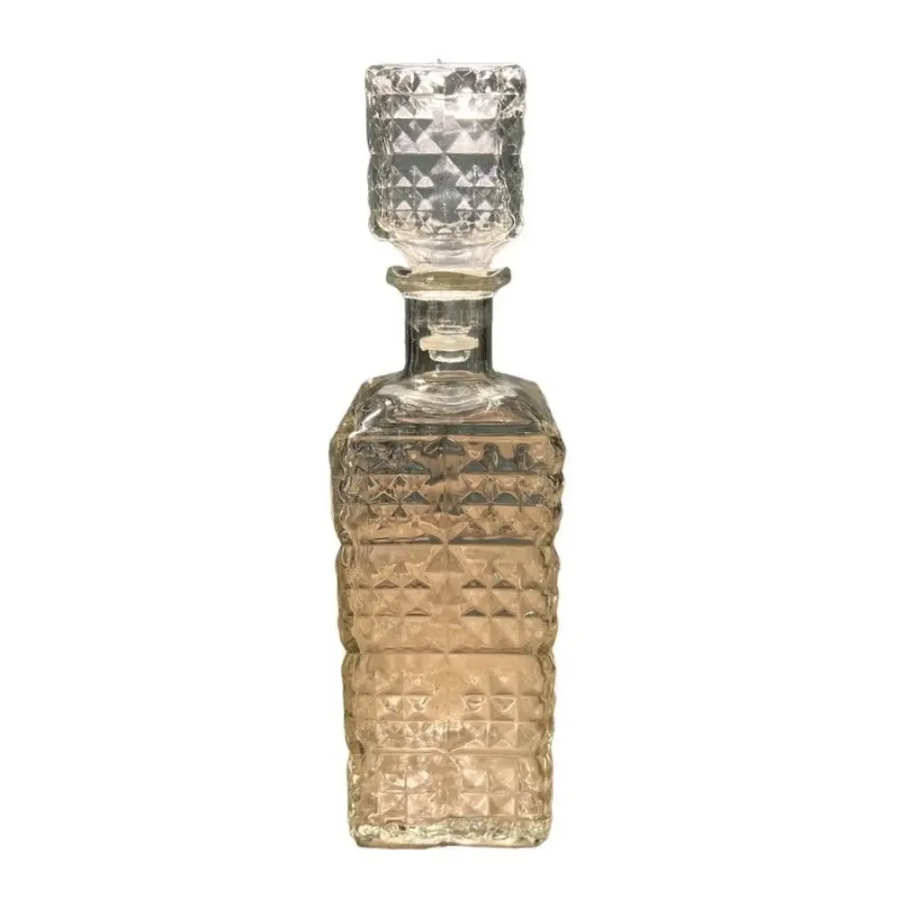 Vintage MCM Clear Square Glass Decanter Barware Cocktail Whiskey Bottle USA Made